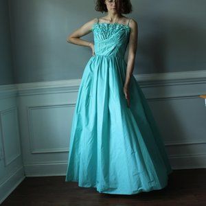 Vintage 1970’s floor length blue lace gown